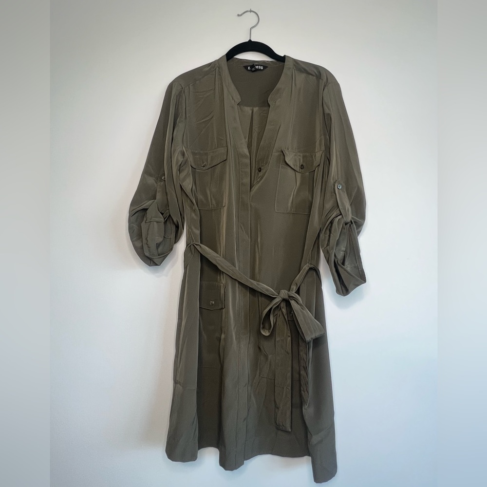 Express Cargo Front Pocket Shirt Dress Olive Green Womens Sz Large